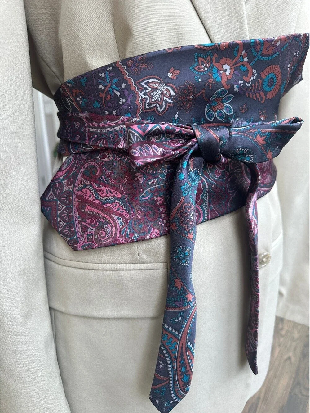 Upcycled Silk Necktie Obi Belt | Handmade Corset Style Belt | One-of-a-Kind | OS